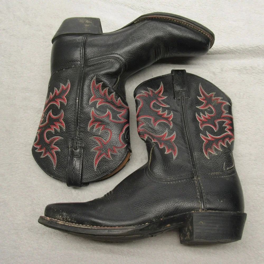 Ariat Western Boots Youth 4 Black Red Leather Cowboy Square‎ Toe Rodeo